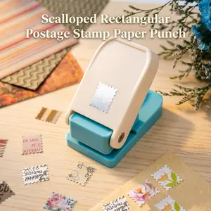 Postage Stamp Paper Lever Hand Punch for Scrapbooking, Beginner-Friendly Tool with Clean Scalloped Cuts, Free Craft Test Paper for DIY Card Making | Father's Day Gift