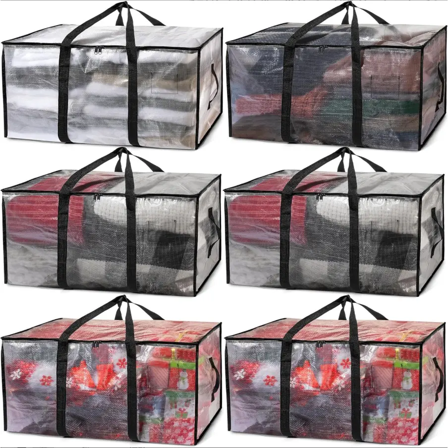 6-Pack Extra Large Heavy Duty Moving Bags, Clear Storage Bins with Tags,