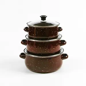 3-Piece Enamel Cookware Set, Elegant Enamel Stackable Casserole Pots as Housewarming Gift