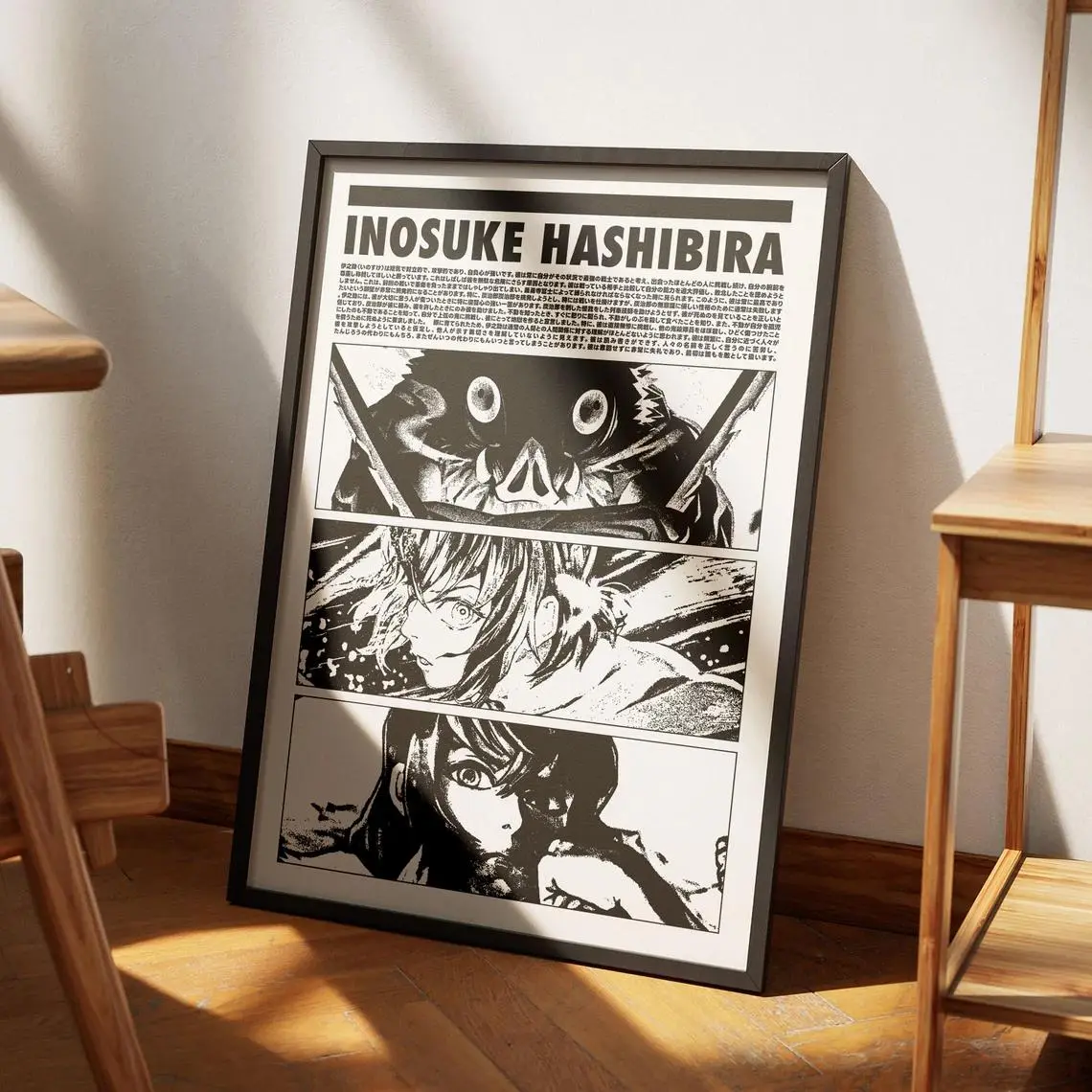 Inosuke Hashibira Wall Art, Demon Slayer Poster, Monochrome Manga Panel Prints, Cool Otaku Room Decor Without Framed