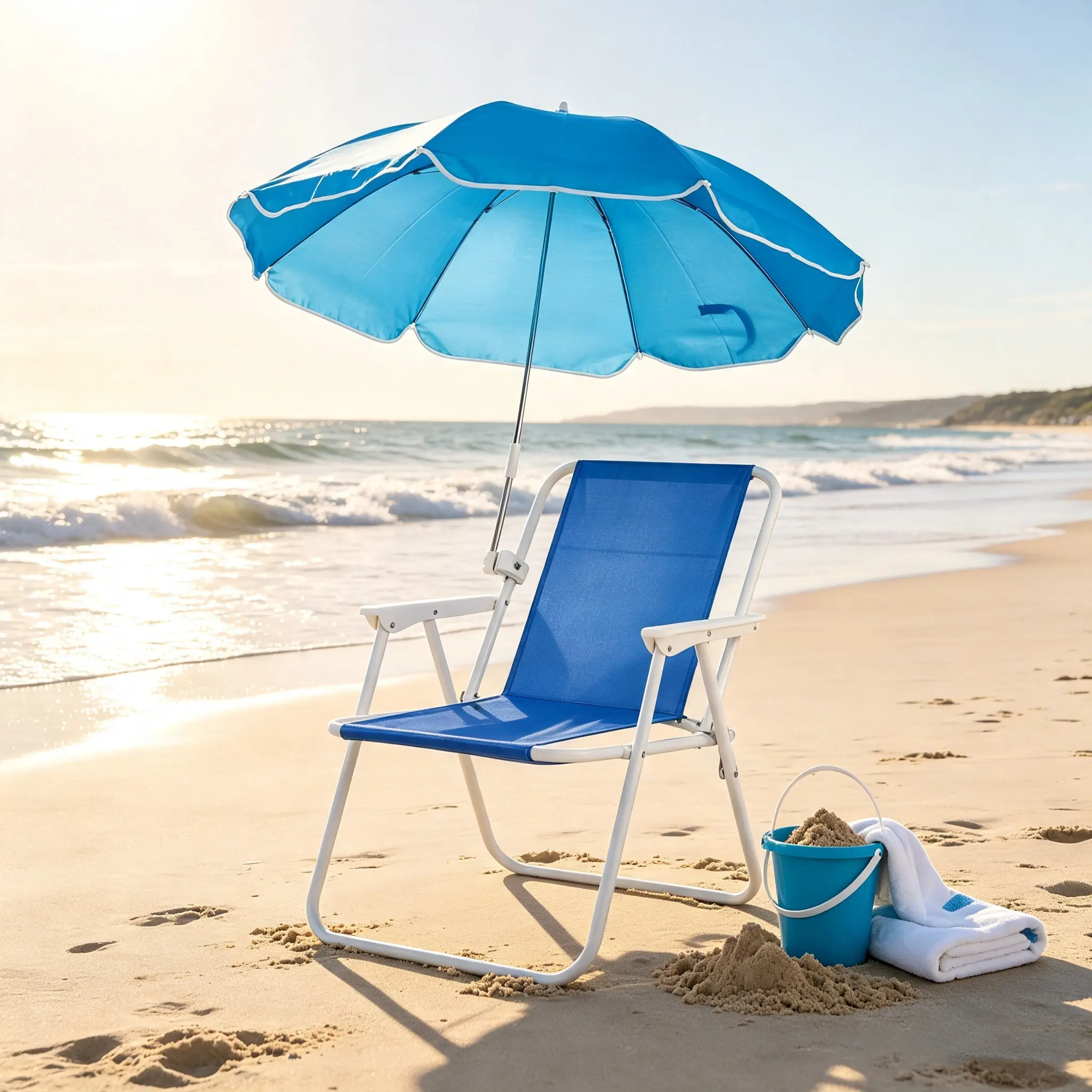 Adult Folding Beach Chair with Umbrella, Lightweight Portable Outdoor Camping Chair, 265lbs Capacity for Travel, Picnic & Outdoor Activities, Blue