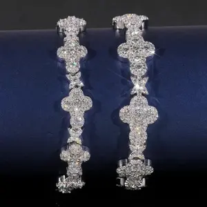 10mm Moissanite Clover Bracelet S925 Silver Iced Out For Men Women Hip Hop Jewelry Diamonds cross star