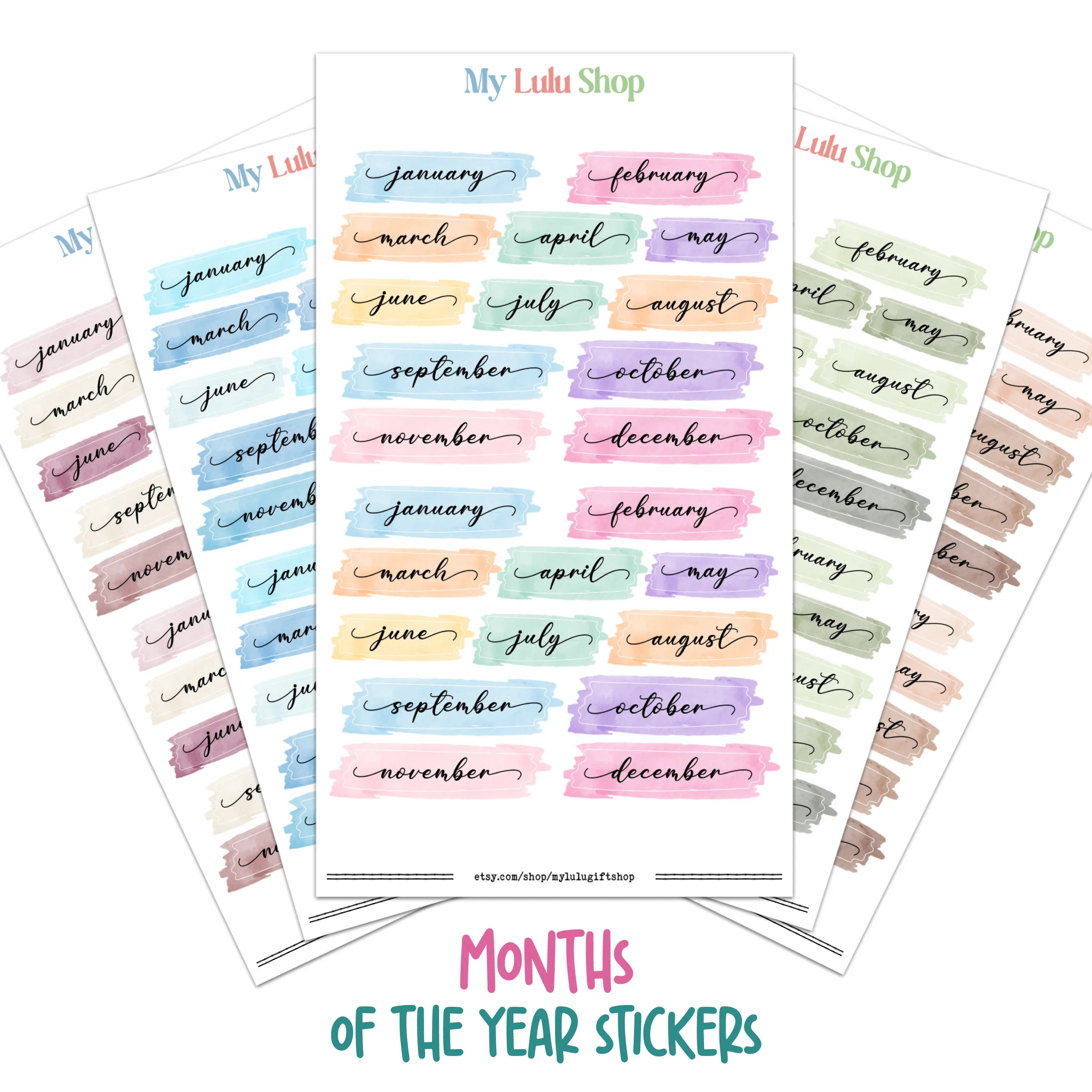 Monthly Watercolor Planner Stickers – Cute Script Months of the Year for Journals, Planners & Calendars - 24 Cute Stickers on Premium Matte Vinyl - Perfect for Festive Planning & Organization