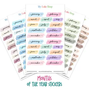 Monthly Watercolor Planner Stickers – Cute Script Months of the Year for Journals, Planners & Calendars - 24 Cute Stickers on Premium Matte Vinyl - Perfect for Festive Planning & Organization