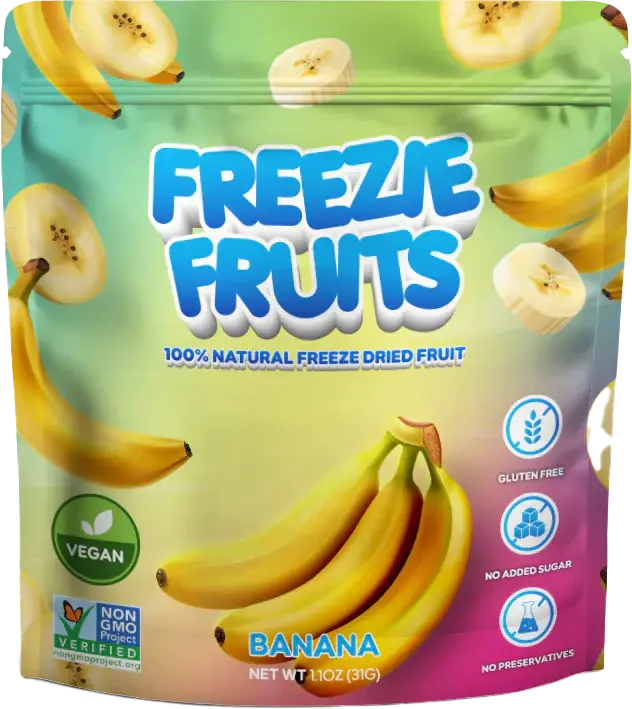 Freezie Fruits Banana Freeze-Dried Fruit - 100% Real, Crunchy, Gluten-Free, Vegan, Non-GMO, No Added Sugar, Perfect for Snacking