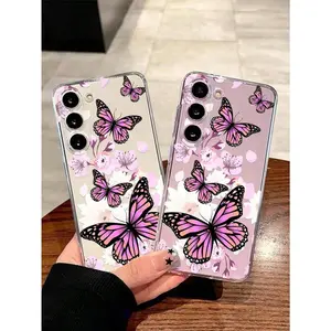 1pc Peach Blossom Purple Butterfly Soft Phone Case, Compatible With iPhone17PROMAX Samsung Galaxy Series A54/A53/A52(A52S Compatible)/A34(5G)A32(5G)/A14(5G)/A13 5G/A04S/S21/S21U/S22/S22U/S23/S23+/S23U And S24 Series A15/A35(5G)/A55(5G)/A25(5G)