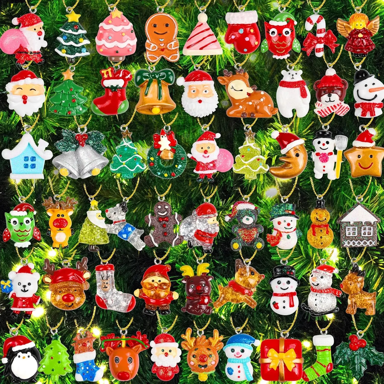 56 count Mini Christmas Ornaments,Miniature  Ornaments Small Tree Decorations Decorative  Ornaments Santa Snowman Snowflake for Christmas Tree Decor