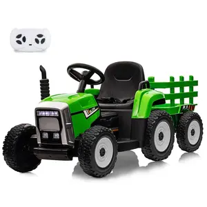 12V Kids Battery Powered Electric Tractor with Trailer, Toddler Ride On Car w/Remote Control/ 7-LED Headlights/ 2+1 Gear Shift/ MP3 Player/USB Port for Kids 3-6 Years (Green,35W/ EVA Tire)
