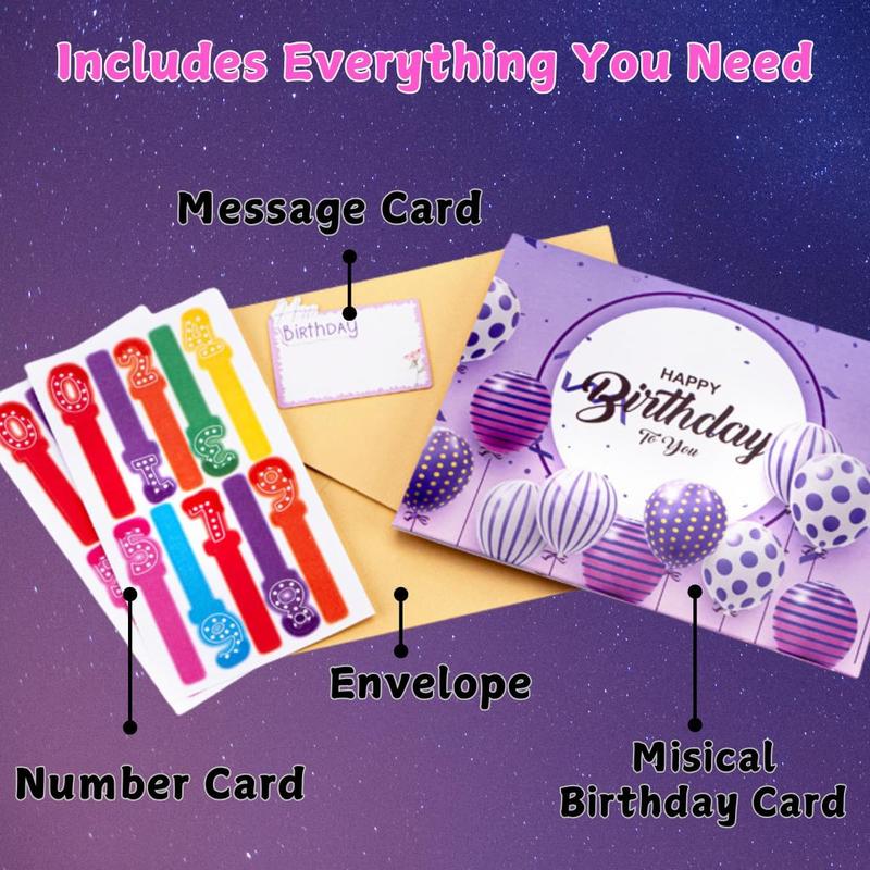 Kids Pop-Up Musical Birthday Card with Lights & 3D Cake – Sings ' Happy Birthday' with Fireworks & Balloons, Includes DIY Age Numbers + Envelopes | Fun Surprise Gift for Boys, Girls, Toddlers,Teens