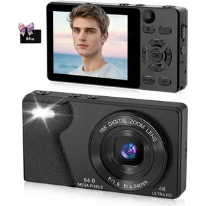 4K Digital Camera for Photography- 64MP Autofocus Vlogging Camera with Dual Lens, 18X Digital Zoom- Small Point and Shoot Camera with Card and 2000mAh for YouTube, Travel, Beginners (Black)