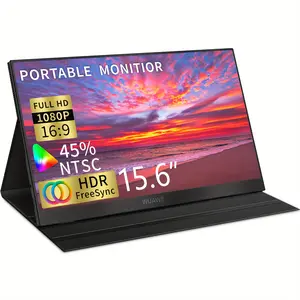 NEW-15.6" Portable Laptop Monitor - 1080P Full HD, 72% NTSC, 100% sRGB, USB-C, HDMI, HDR, Freesync, Height Adjustable, Matte Screen - Travel-Friendly External Second Computer Display for Work and Play