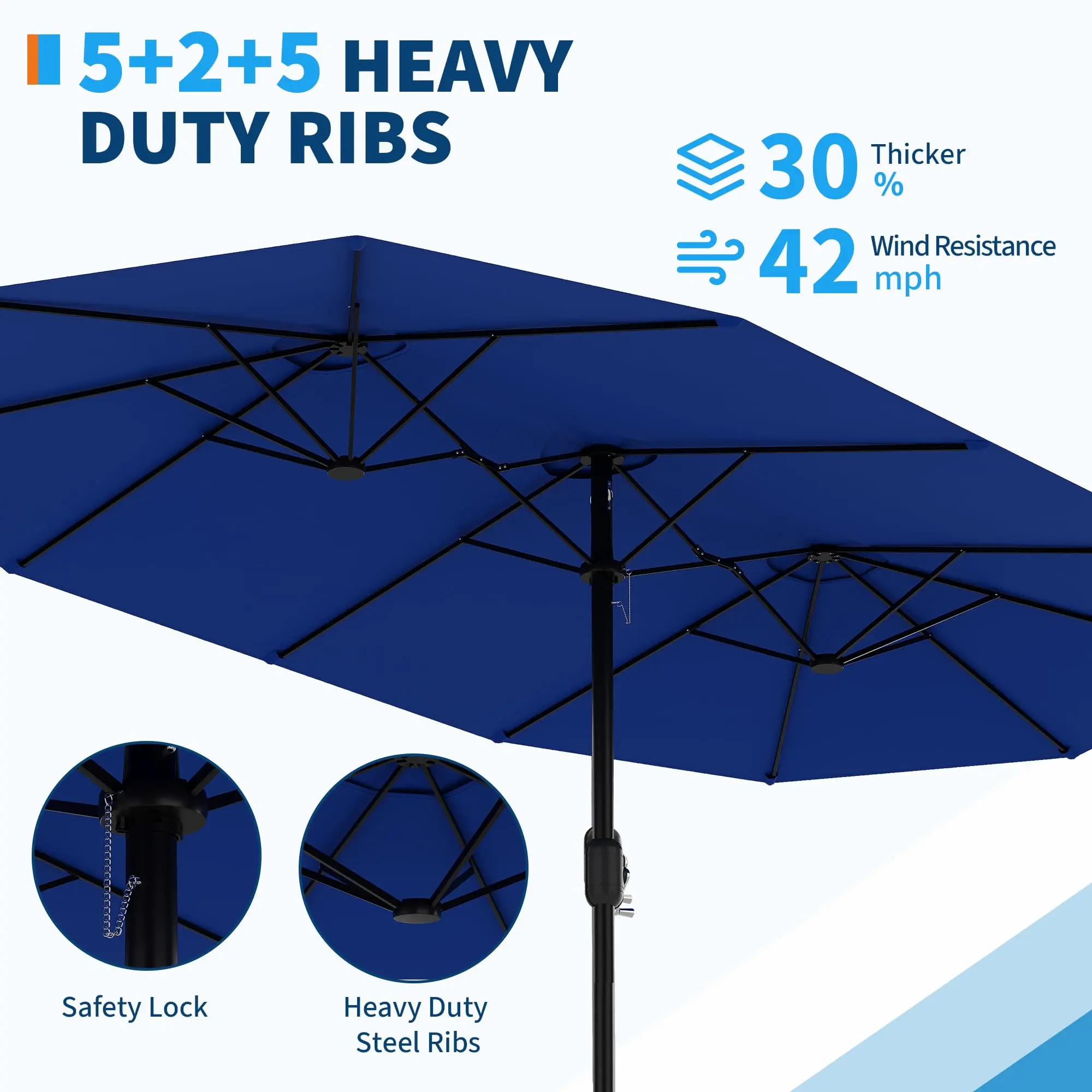 Garvee 15FT Double-Sided Rectangular Patio Umbrella with Heavy-Duty Steel Frame & Base – UV Protection 180G Polyester – Crank System – All-Weather Sunshade – For Poolside, Lawn, Backyard, Garden