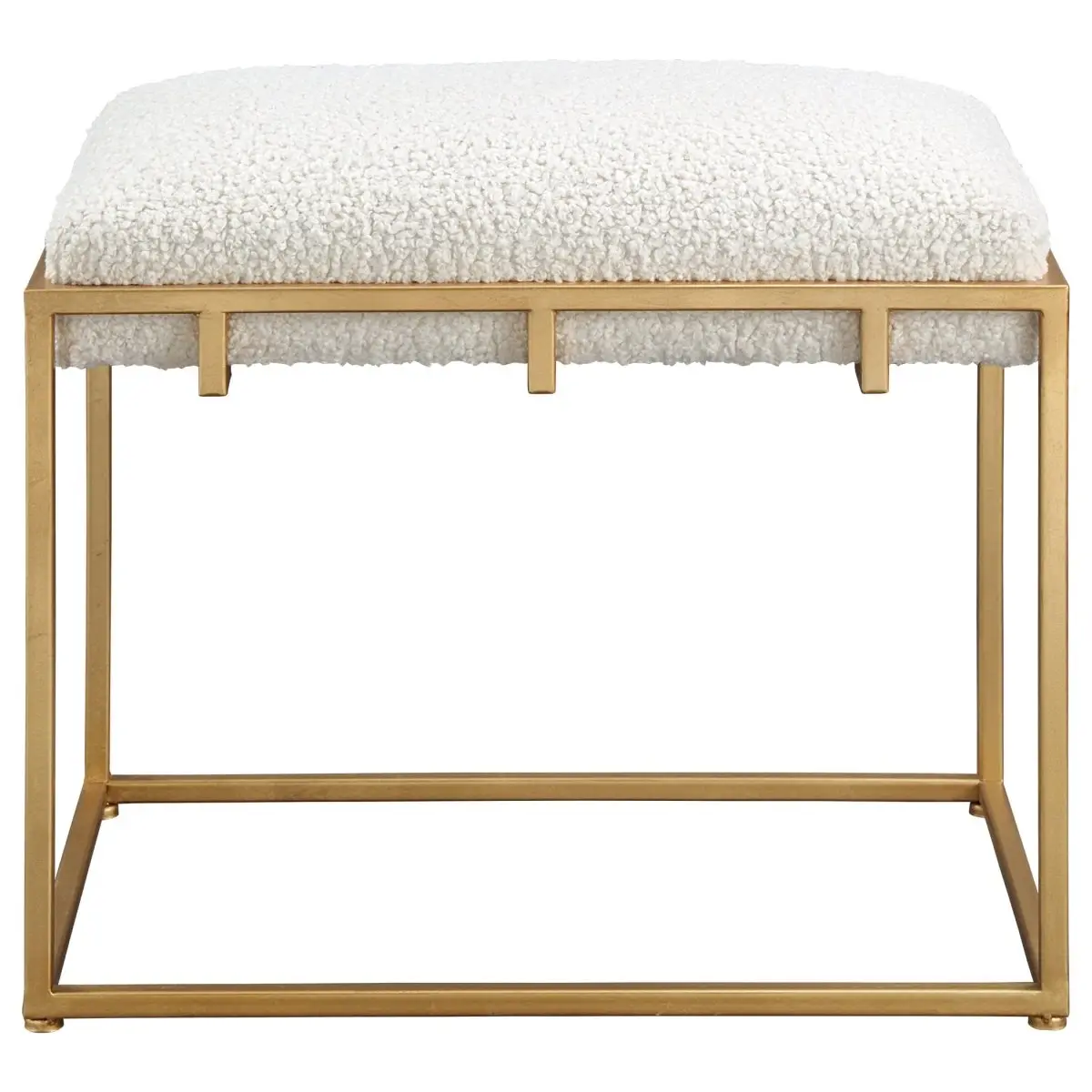 Paradox Small Gold & White Shearling Upholstered Bench, Cushioned Stool with Shearling Upholstery for Indoor Furniture Use