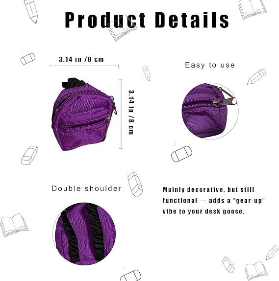 7 Inch Desk Goose Outfits, Purple Hoodie and Backpack Set, Mini Desk Goose Clothes, Fall Campus Themed Decor for Goose Lovers, Students and Coworkers Graduation Gift