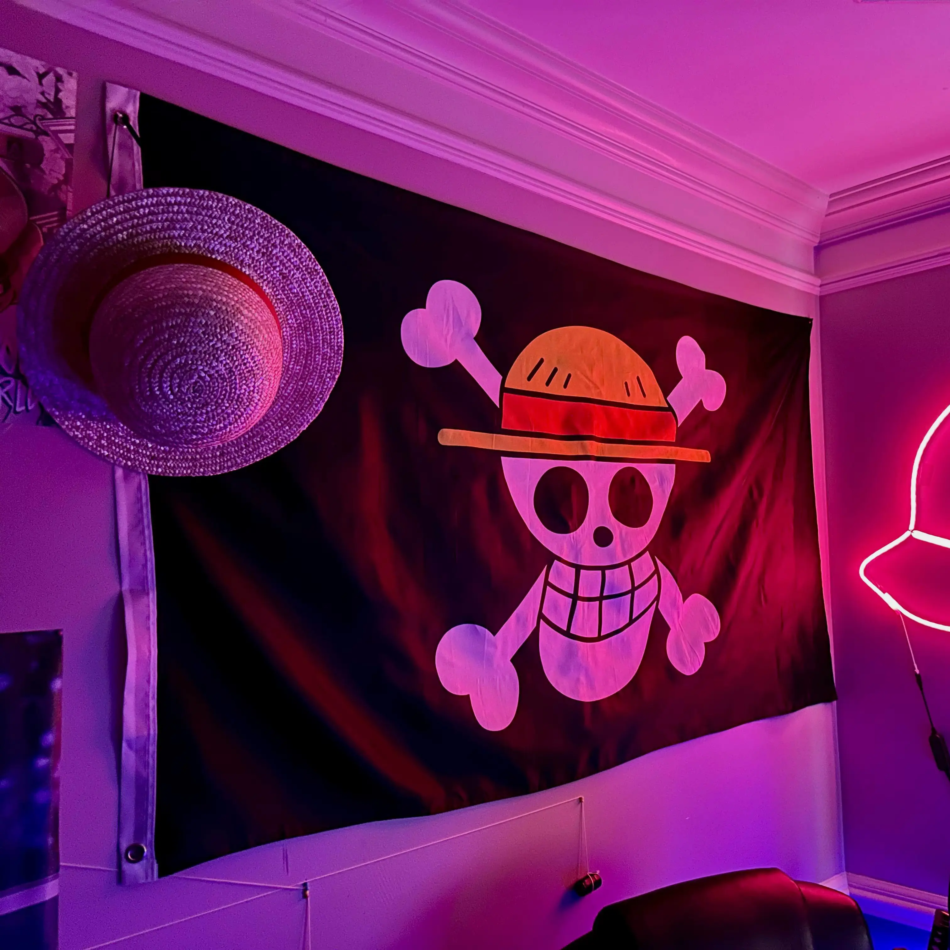 Straw Hat Flag Jolly Roger Monkey D. Luffy Straw Hat Pirates  Banner Skull Wall Hanging Decorative Poster Flag Anime Pirate Fans Gift