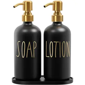 Bathroom Soap Dispenser Set, Contains Hand Soap and Lotion Dispenser, Suitable for Black and  Bathroom Decor. (Black & )