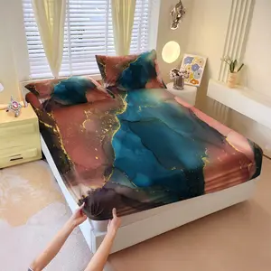 3Pcs Fluid Ink Fitted Sheet Set, Minimalist Wabi-sabi Style, Soft Durable Wrinkle Resistant, Perfect for Rental Bedroom Home Renovation