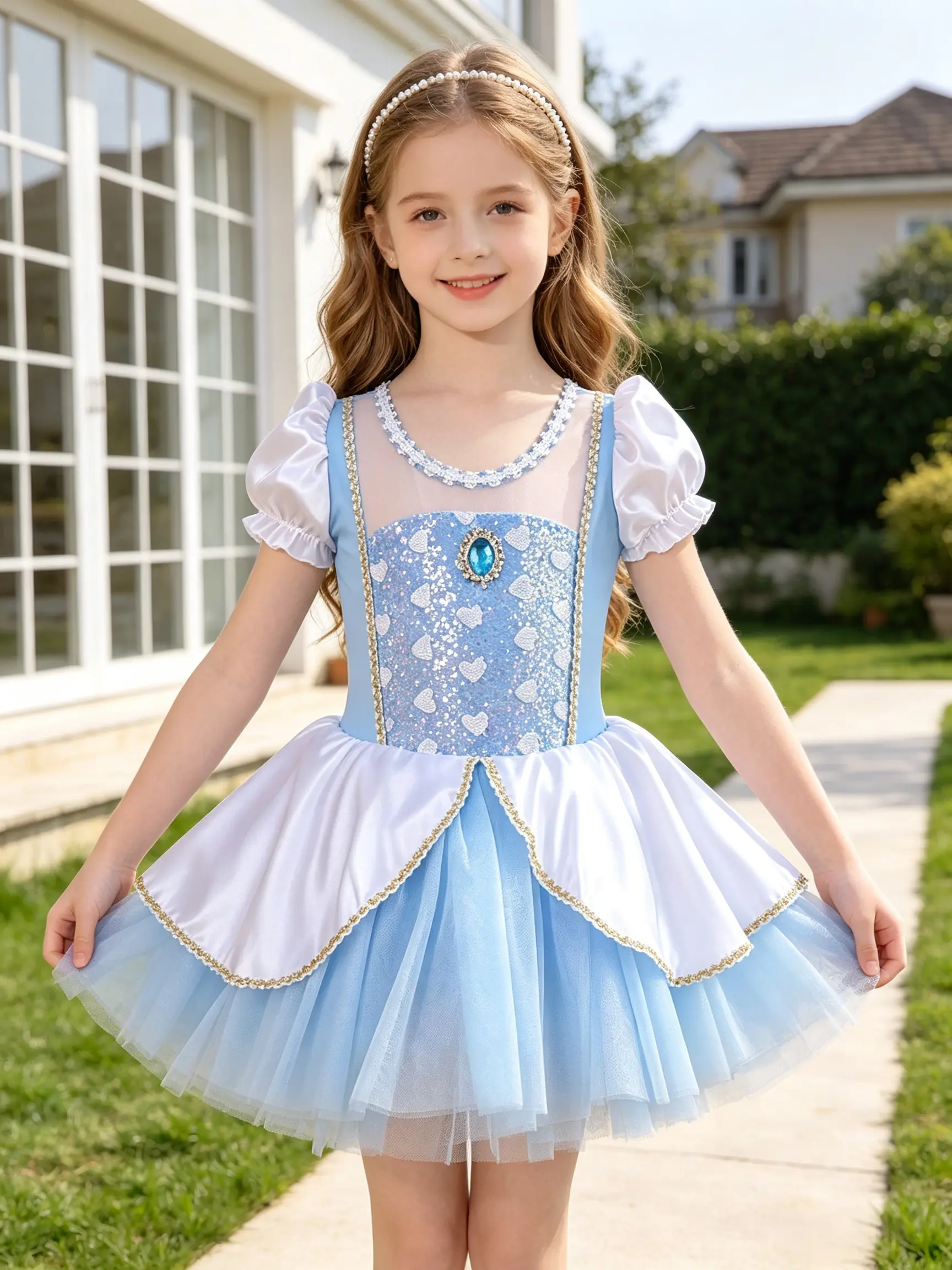 Little Girls Light Blue Sequin Ballet Tutu Dress Spaghetti Strap Sparkle Dance Costume for Recital Birthday Dress Up