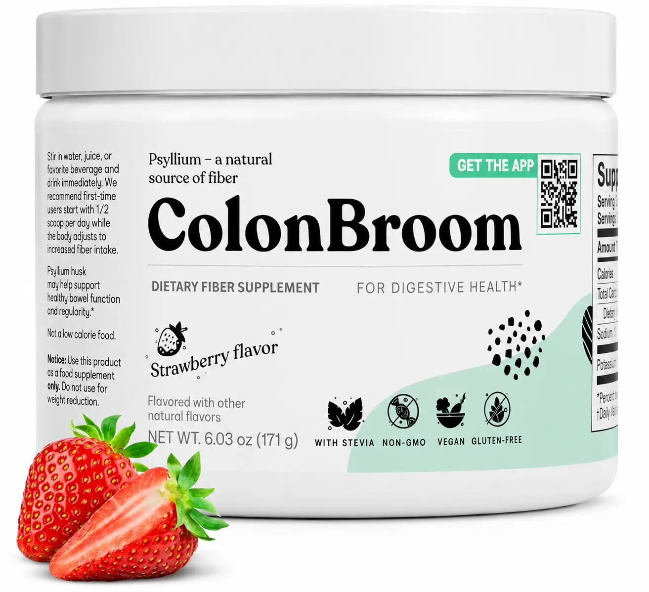 Psyllium Husk Powder (Strawberry, 30 Servings) - Colon Cleanse for Bloating Relief & Gut Health - Colon Broom Fiber Powder Drink - Vegan, Gluten Free, Non-GMO Fiber Powder Supplement