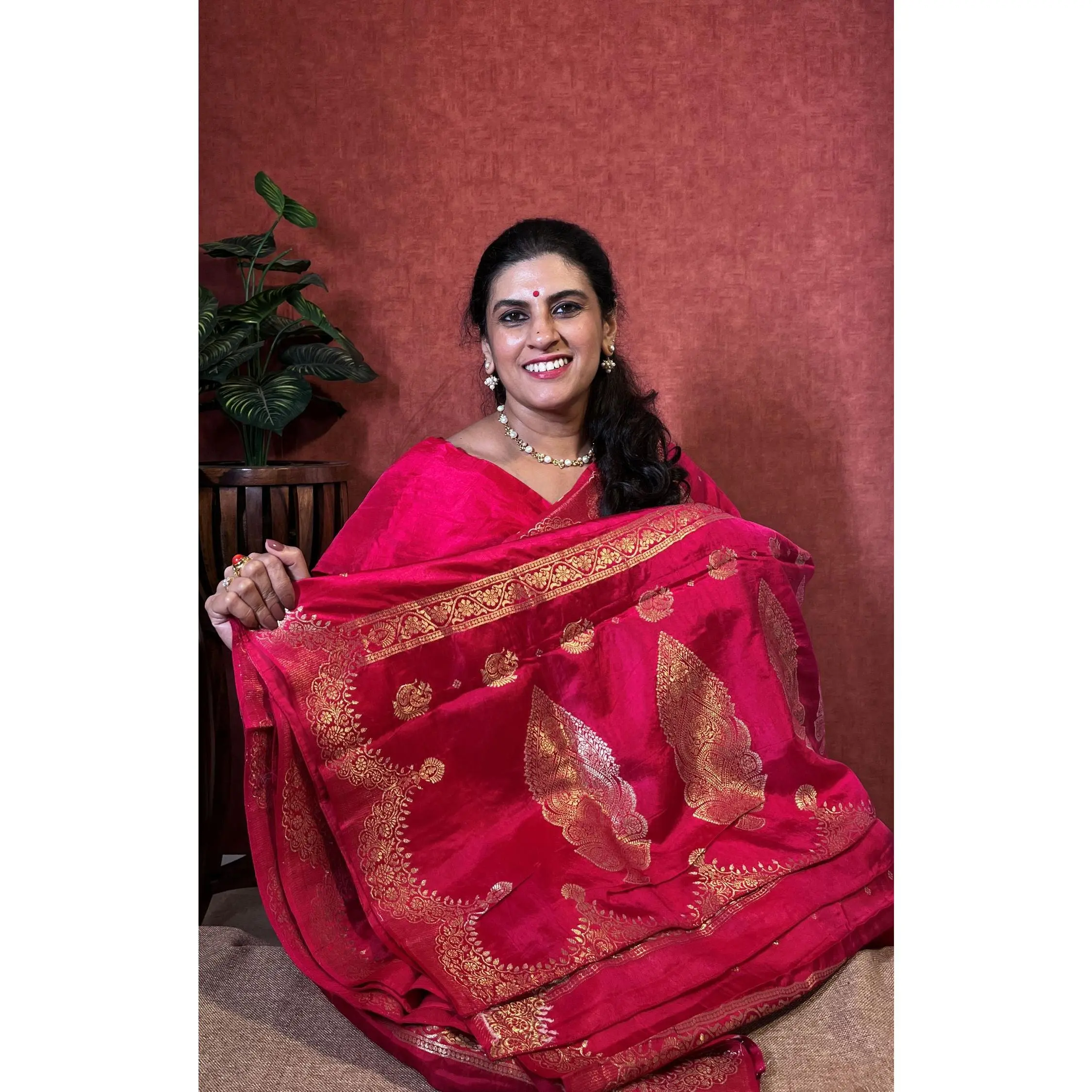 Pure Dola Silk Saree - Rani pink Color with Zari Border