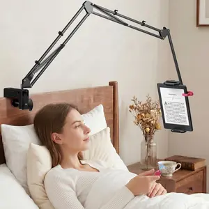 DATAFY Kindle Page Turner Ring and Overhead Holder Set, Hands-Free Reading Accessories for Kindle Paperwhite Oasis Scribe Kobo, Adjustable Tablet Holder with Wireless Page Turner Clicker for Bed Reading