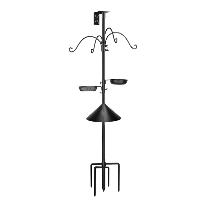 The Sturdy Bird Food Feeder Pole In The Courtyard Is Equipped with Anti Squirrel Barriers, Feeders, And 4 Hooks, Suitable for Attracting Wild Birds to Your Garden.