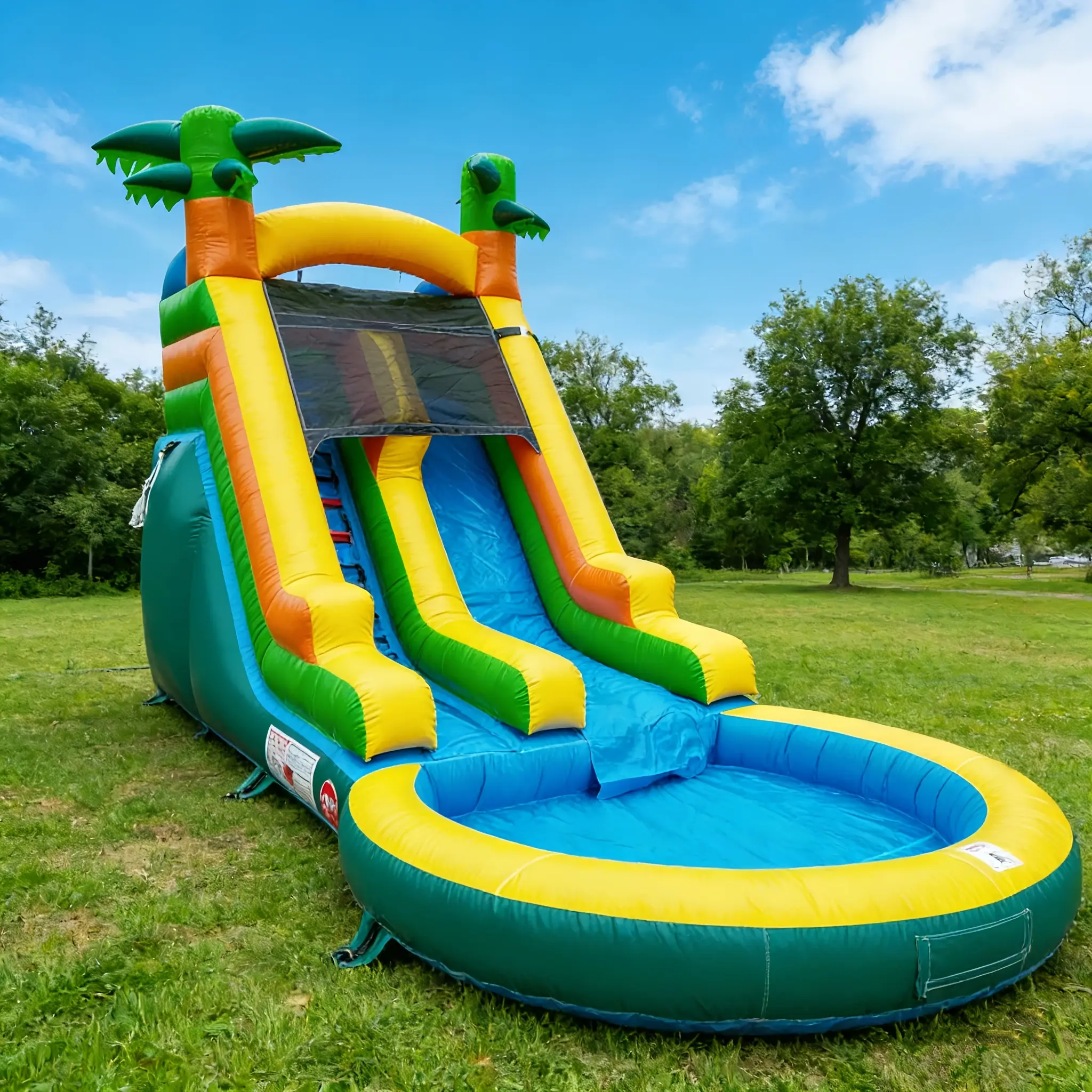 PVC Tropical Themed Inflatable Water Slide Bounce House for Kids Or Adults, Semi-Commercial, Park Use, Outdoor Water Play Slide, Outdoor Large Deep Pool Water Slide, Dry Wet Use