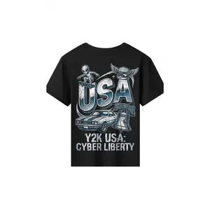 "Y2K USA Cyber Liberty T-Shirt |   Vintage Alien Skateboard Flying Burger Graphic Tee |   Cyberpunk Muscle Car Liberty Bell Patriotic Shirt"