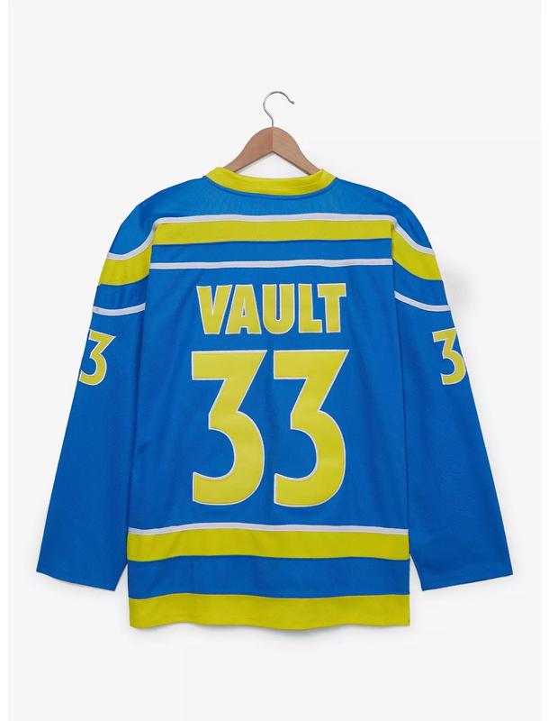 Fallout Vault Boy Hockey Jersey Shiny Polyester Tricot Knit Fabric Vault-Tec C3 Design for Fans