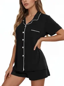 Spring Summer New Women's Sleepwear Pajamas Loungewear Set, Breathable Comfort Fabric, Front Button Color Block Design, Indoor Outdoor Wear