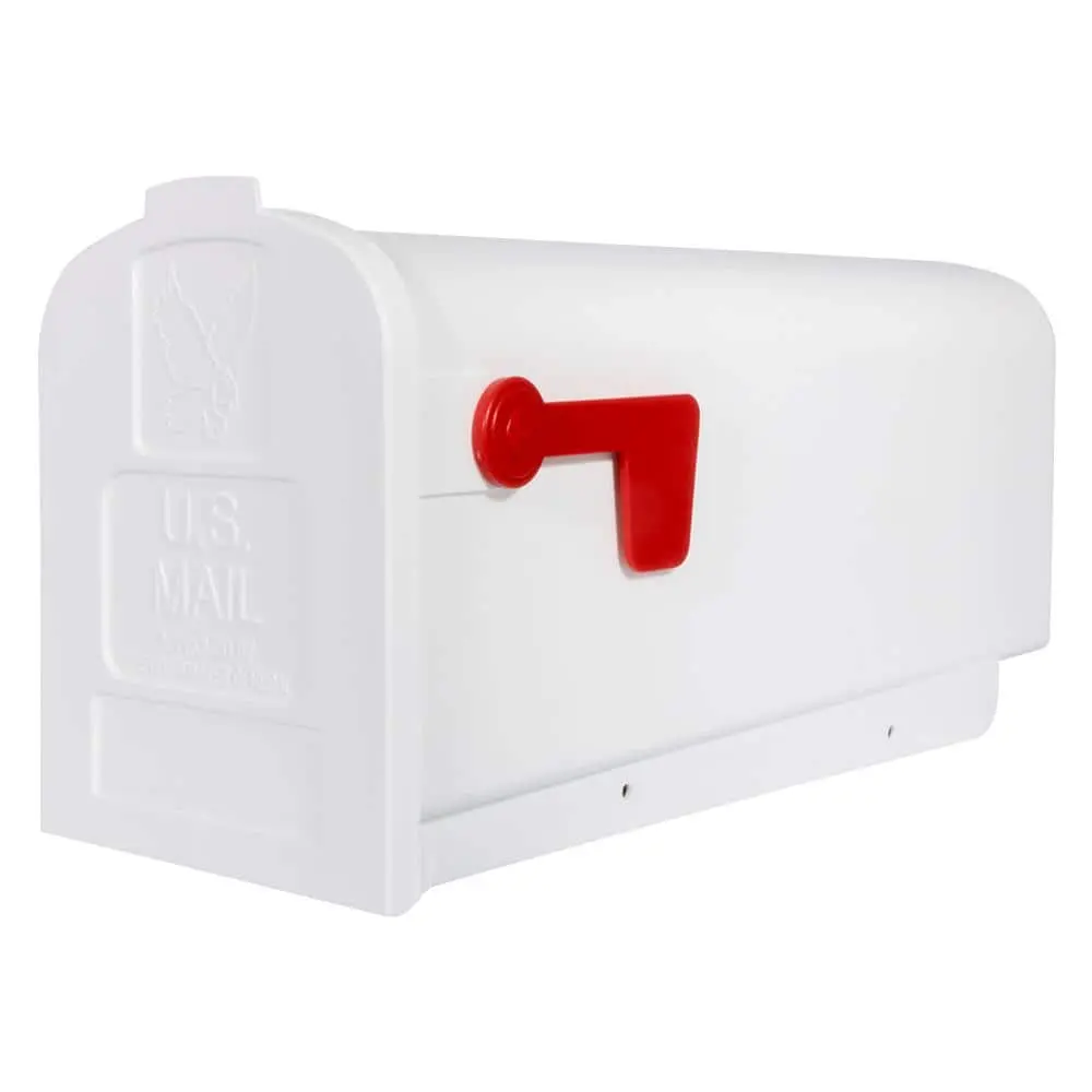 Polypropylene Medium White Parsons Post-Mount Weatherproof Mailbox, UV Inhibitor, Impact Resistance, Durability Against Wear, Fully Assembled, Functional Design, Specified Capacity, Compatible with Designation Letter A Mailbox Posts, Match With Designatio