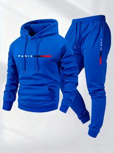 Men's Paris letter printed hoodie and drawstring sweatpants set