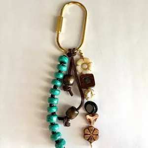 Boho Turquoise Beaded Bag Charm | Western Keychain Accessory | Handmade Purse Charm