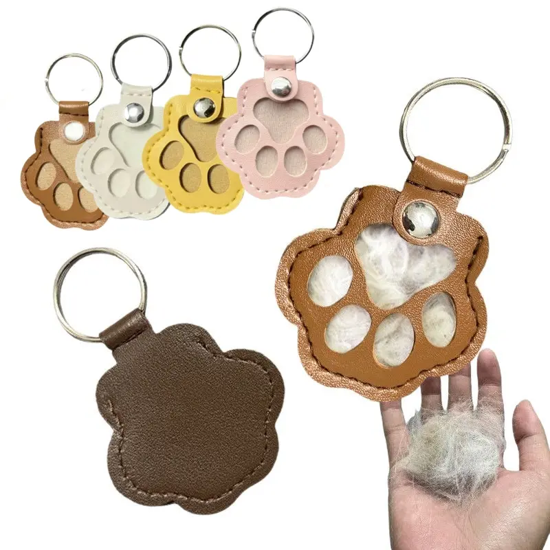 Dog Fur Storage Keychain, Cute Leather Paw Keychain Pet Hair Keepsake Keyring, Unique Memorial Collection Key chain, Pet Memorial Gifts for Bag Purse Paw Charm Key Holder, Keychain Bag Pendant, Animal Themed Decorative Keychain-MM1