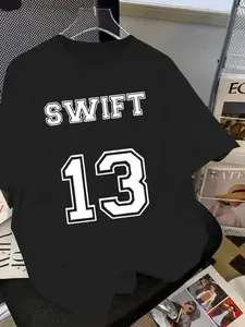 Swift 13 Graphic Tee for Girls, Casual Crew Neck Cotton Knit Top with Alphabet Applique, Loose Fit Short Sleeve Summer Shirt, Casual Summer Top | Tren Sweatshirt, Hoodie, Comfort Colors