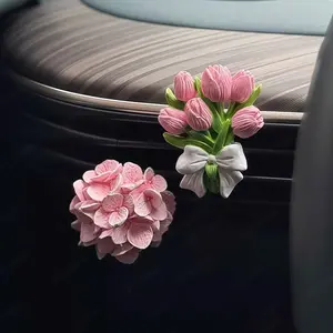 Tulip & Hydrangea Car Air Freshener, Car Fragrance, Clip-On Vent Mount, Gypsum Diffuser Design, Car Atmosphere Decoration, Includes 5ML Essential Oil