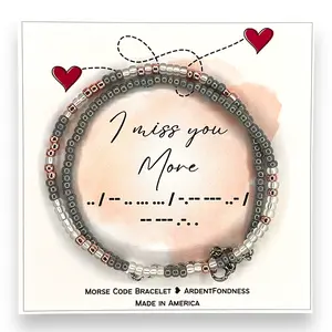 I Miss You More Long Distance Relationship Morse Code Wrap Bracelet, Long Distance gift for Girlfriend from Boyfriend, Long Distance Gift Deployment Moving Away College