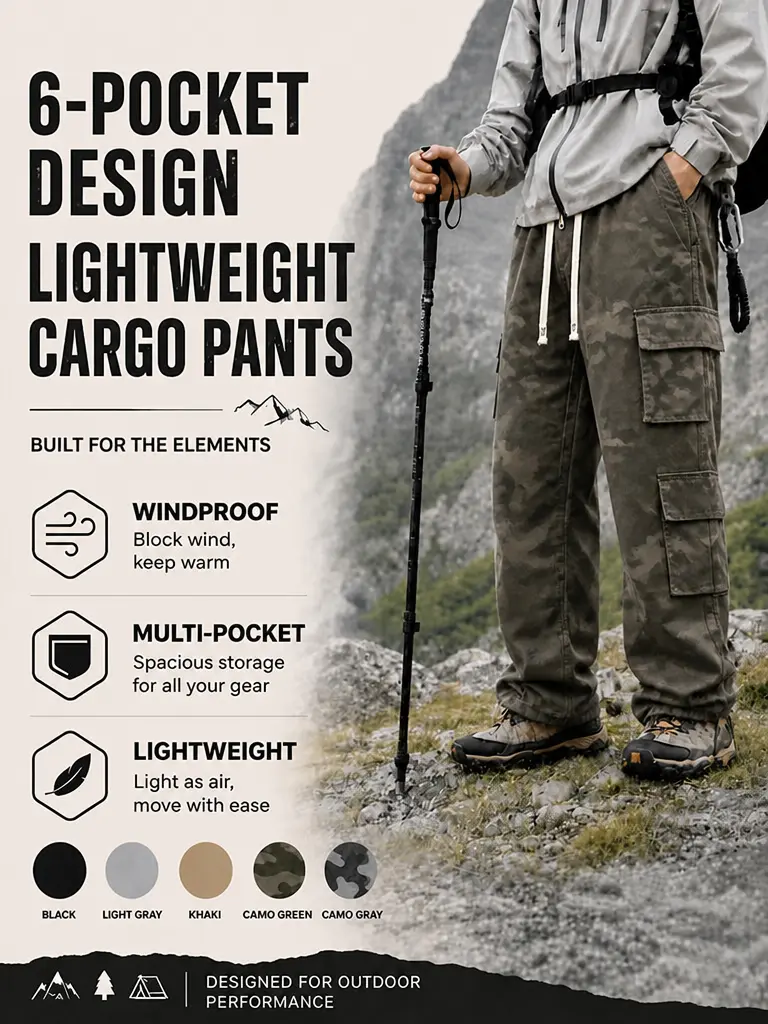 Men’s durable training pants for outdoor use, men’s multi-pocket cargo pants, men’s solid-color tactical pants with an elastic waistband, regular fit sports pants with pockets—durable autumn pants.Casual street pants