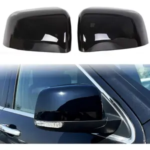 Side Rear View Mirror Covers Compatible with 2011-2022 Jeep Grand Cherokee & Dodge Durango, Side Door Rearview Exterior Upper Top Half Mirror Covers Glossy Black 2Pcs