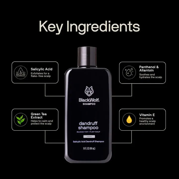Black Wolf Dandruff Shampoo - Salicylic Acid & Green Tea Extract - Fight Dandruff & Itchy Scalp - Anti-Dandruff - Science-Backed Ingredients Conditioner Haircare