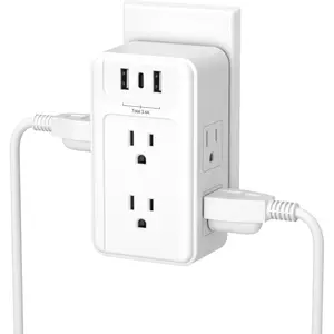 Multi Plug Outlet, 6 Wall Outlet Extender with 3 USB  Ports (1 USB C) Total 3.4A, 3-Sided Outlets Splitter Multiple Outlet Wall Plug for Home Office Dorm Room