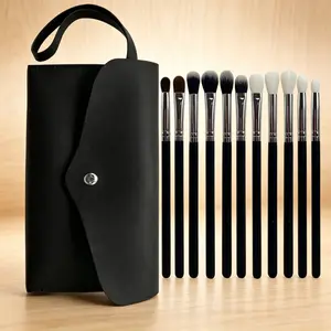 11pcs complete makeup brush set. New-style eye brushes with soft thick fiber hair. Include eyebrow, nose shadow and detail brushes for full facial makeup.