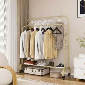 dealsforyoudays Garment Rack with Wheels Clothing Rack for Hanging Clothes Multi-functional Bedroom Clothes Rack Double Rods