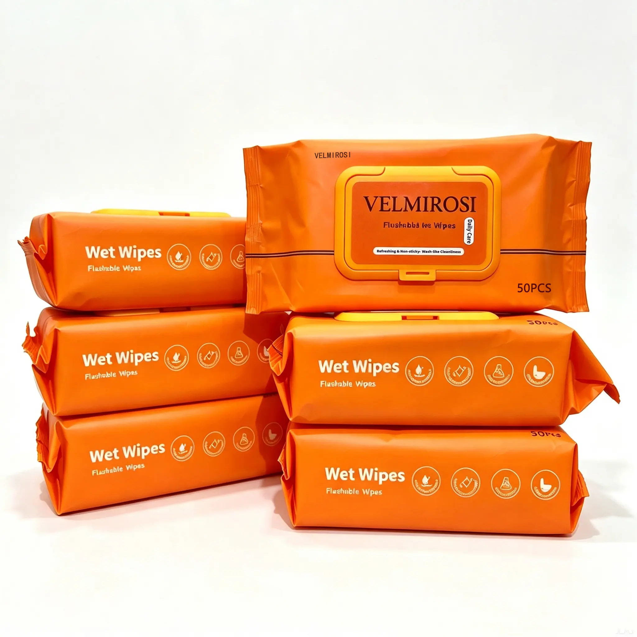 VELMIROSI Bagged Flushable Toilet Wipes - Large Comfortable Adult Cleaning Wipes, 6 Pack (300 Sheets) - Infused with Vitamin E and Aloe, Septic and Sewer Safe