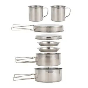 8-Piece Stainless Steel Camping Cookware Set, Foldable Portable BBQ Dining Set, Ideal for Outdoor Hiking and Camping, Suitable for 4 People, Camping Equipment