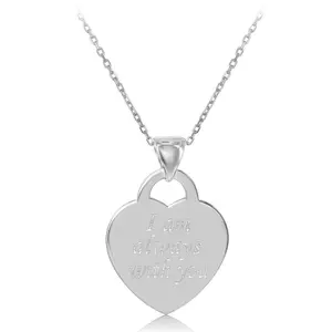 Sterling Silver Flat Heart "I Am Always With You" Pendant W/Chain