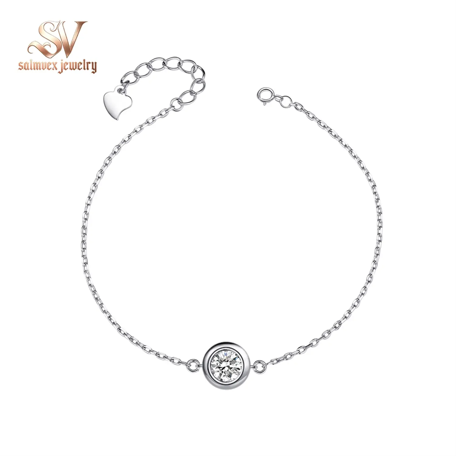 Salmvex Jewelry 1ct Adjustable Bubble Bracelet Round Synthetic Moissanite S925 Sterling Silver Bracelet Chain Jewelry Birthday Engagement Wedding Anniversary Perfect Christmas Gifts