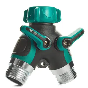 Garden Hose Splitter, 2 Way Heavy Duty Water Hose Y Spigot Splitter with Shutoff Valves, 100% Metal Body Outdoor Faucet Splitter, 1.9" Extra Long Metal Handle, 3/4" GHT Thread