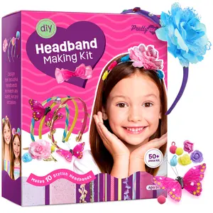 Pretty Me Kids Headband Making Kit 10 Satin Bands Ribbons Pom Poms & Gems for Creative DIY Play 50+ Pieces Jewelry Making