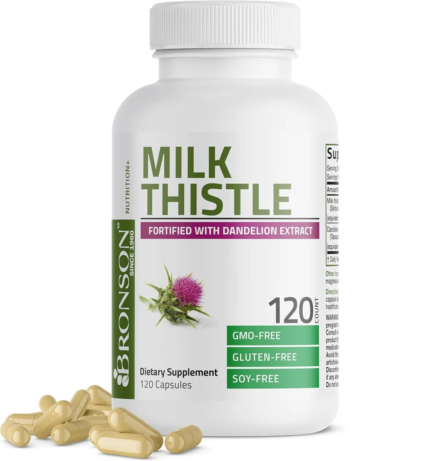Bronson Milk Thistle Silymarin Marianum & Dandelion Extract, 120 Capsules | 2-in-1 Liver Cleanse, Health, Detox & Antioxidant Support, Non-GMO, Gluten-Free, Soy-Free